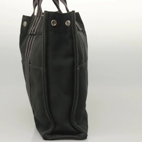 HERMES Fourre Tout MM Hand Bag Canvas Black Silver Auth ti3099 - Picture 5 of 14